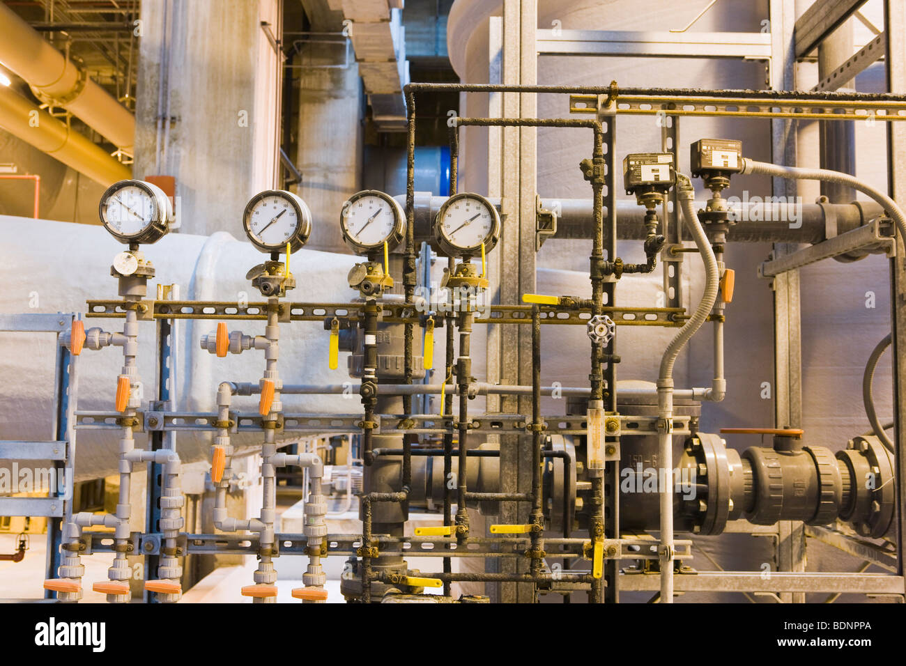 Pressure gauges in a water treatment plant Stock Photo Alamy
