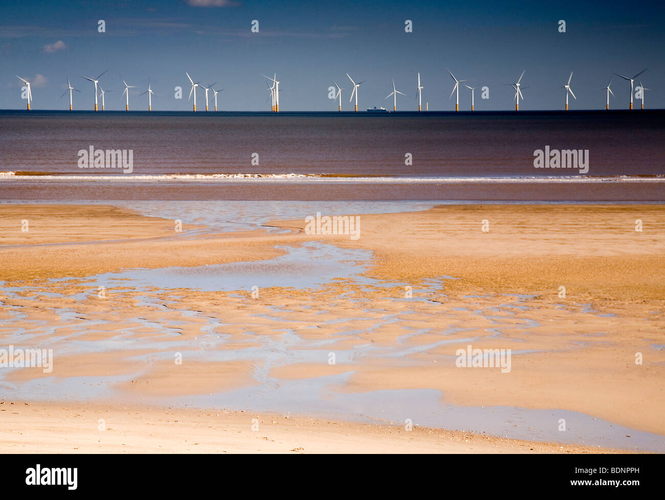 Lynn & Inner Dowsing wind turbine farm offshore Skegness Lincolnshire England. Stock Photo