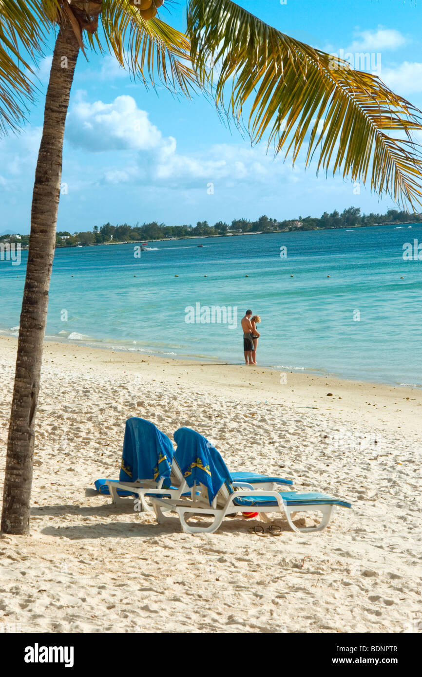 Beach in front of the HotelTrou aux Biches, Mauritius Stock Photo