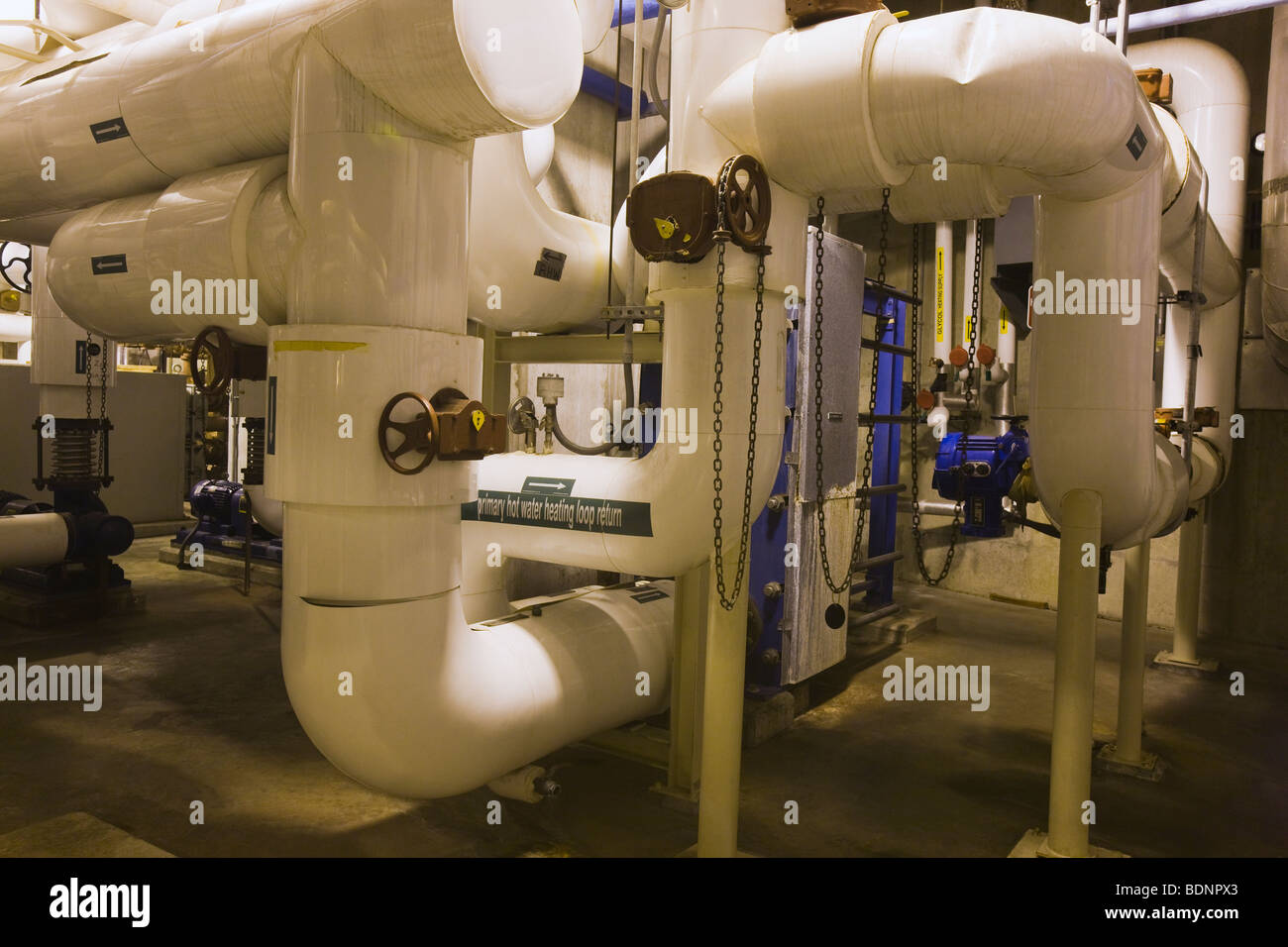 Insulated hot water piping in a water treatment plant Stock Photo Alamy
