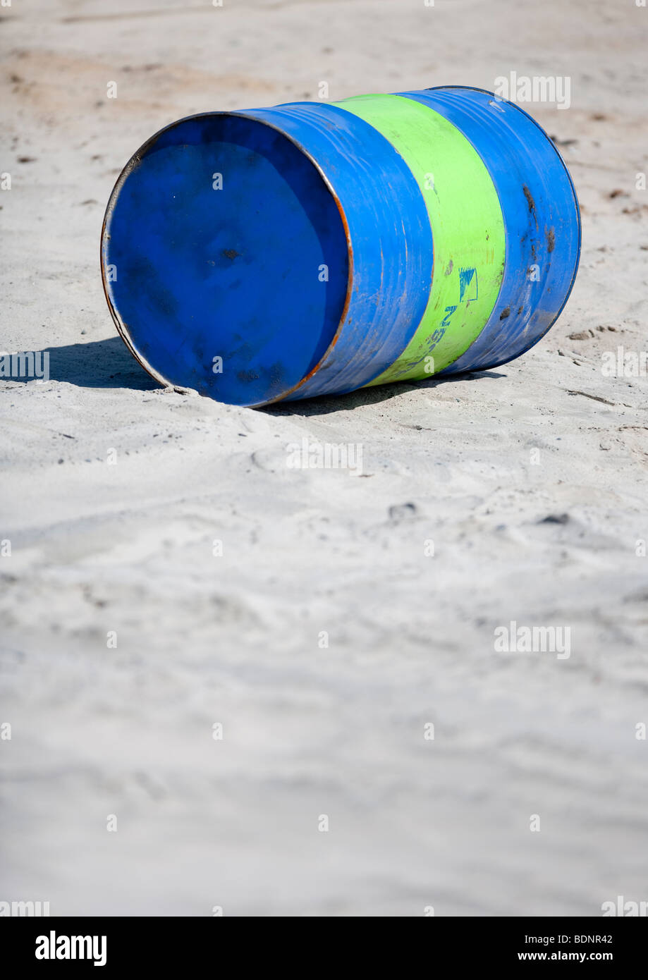 Lubricant oil barrel on sand Stock Photo Alamy