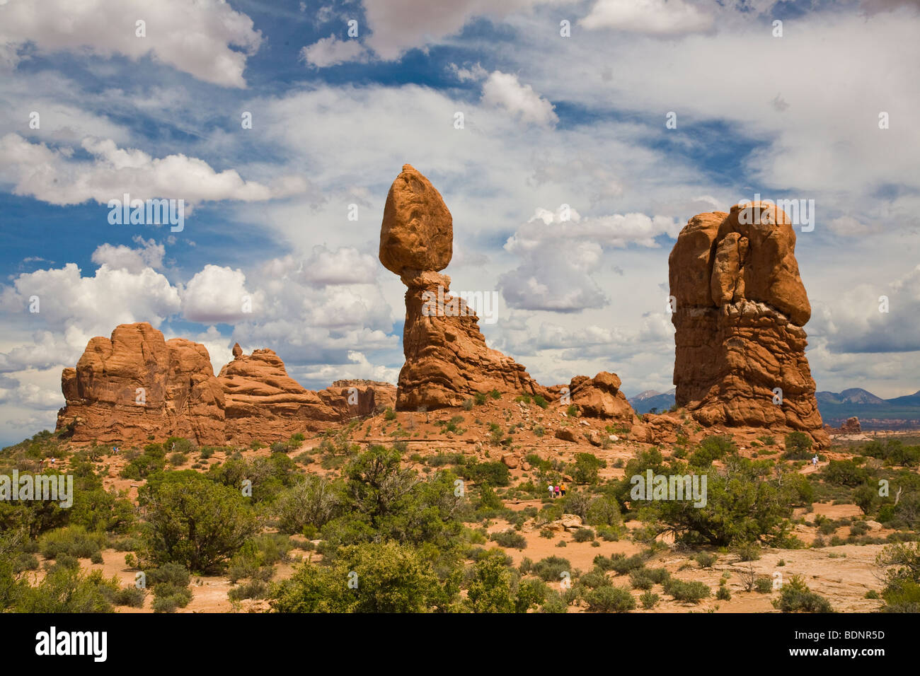 Balanced Rock sandstone formation in Arches National Park, Moab, Utah, United States Stock Photo
