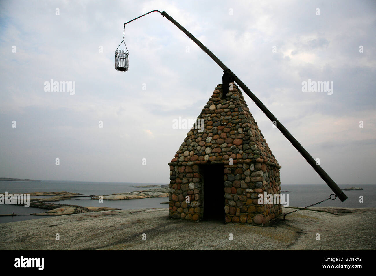 Lighthouse Beacon at Verdens Ende World's End at the mouth of Oslofjord Norway North Europe. Stock Photo