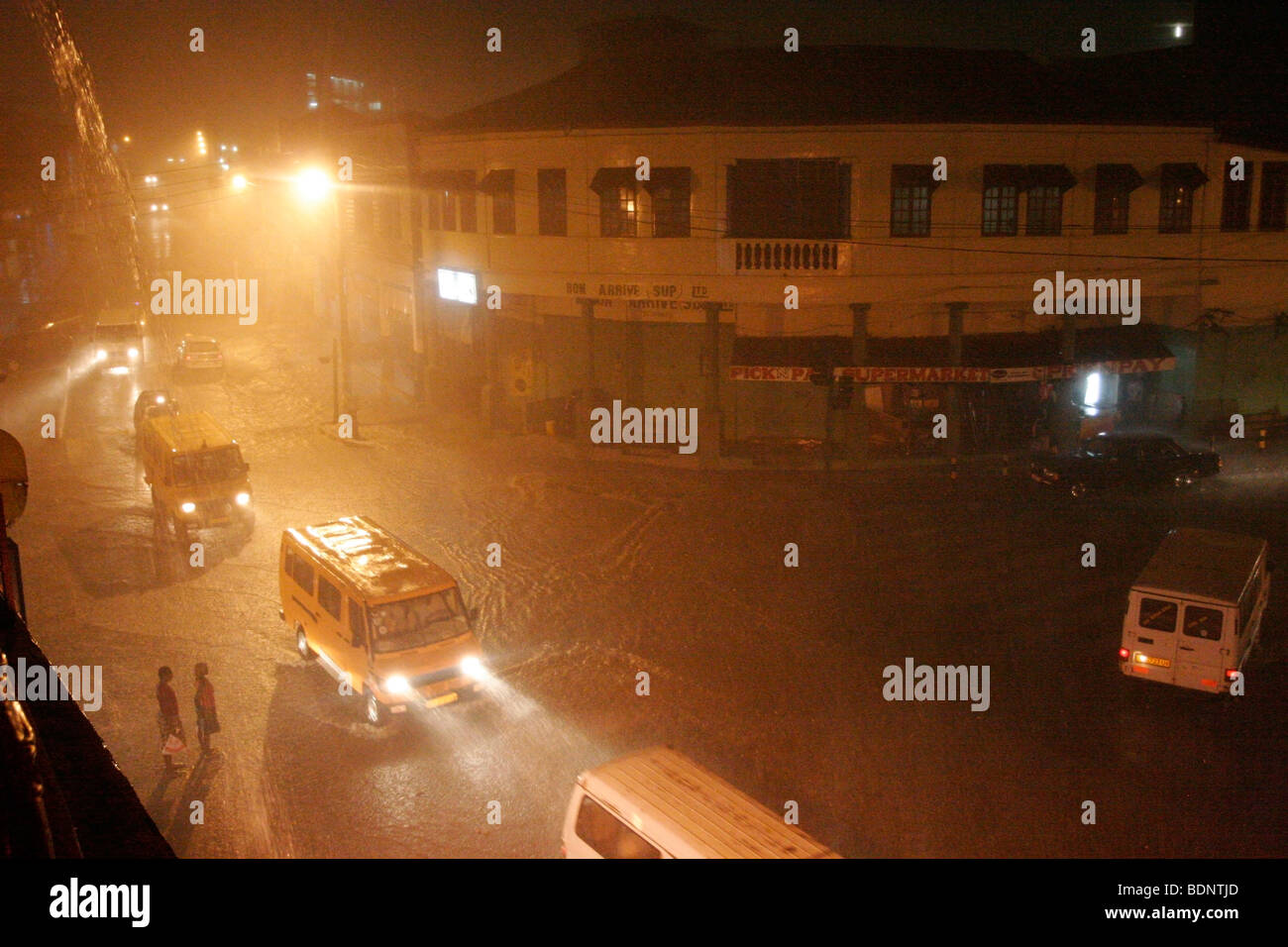 Heavy rain and thunderstorm floods Kumasi's streets. Ghana. West Africa. Stock Photo