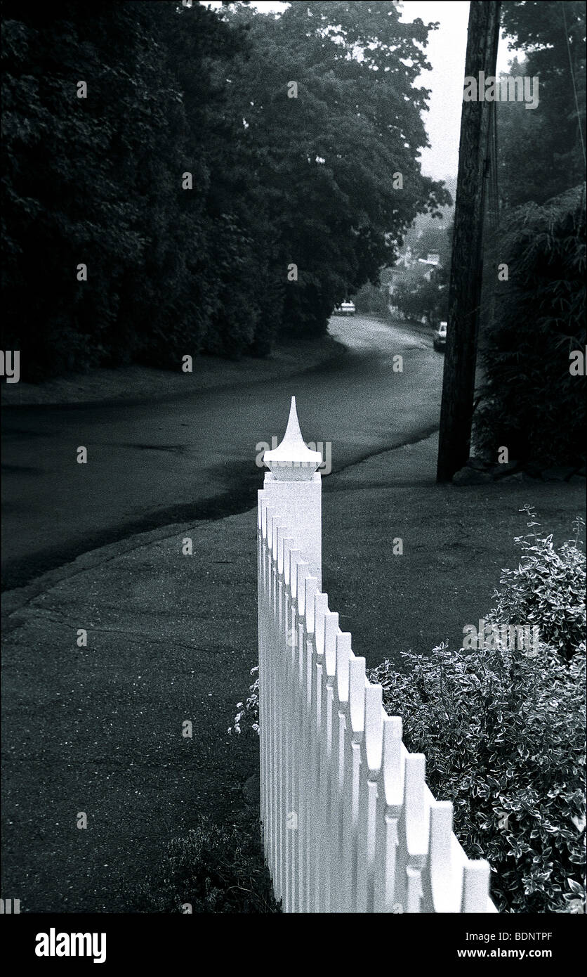 A white picket fence Stock Photo