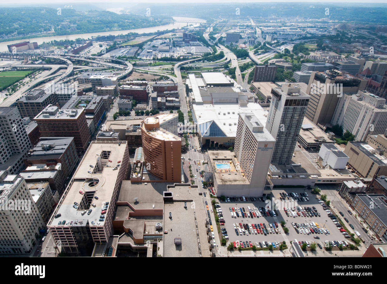 Highways crossing downtown Cincinnati, OH Stock Photo