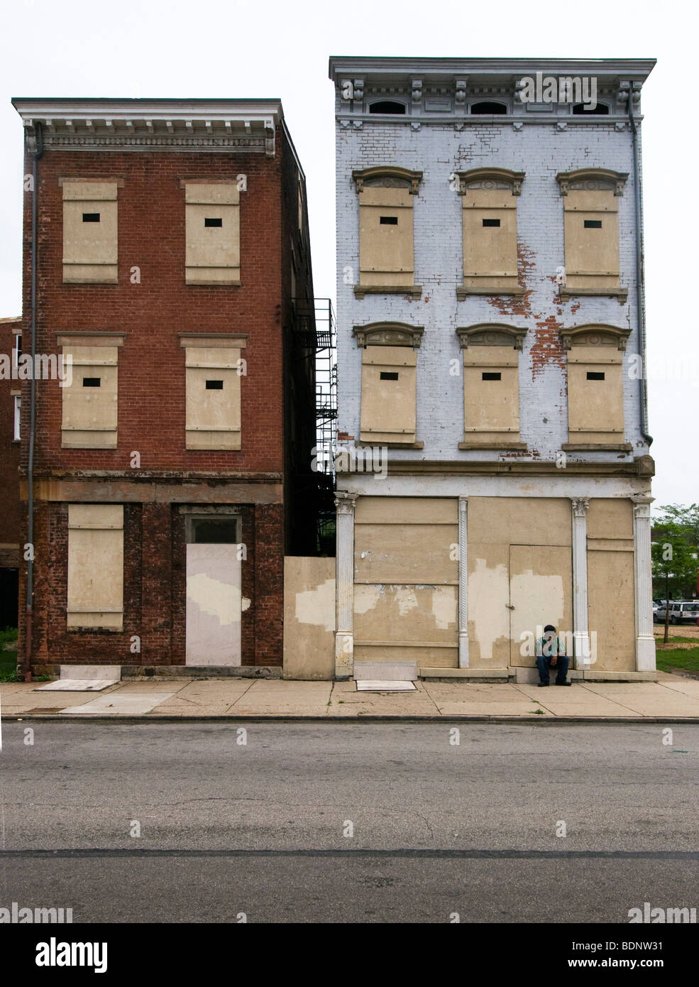 boarded houses in Cincinnati, OH, Over the Rhine area Stock Photo Alamy