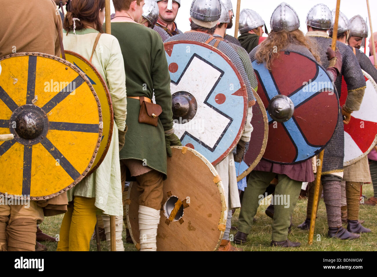 Norman Reenactors with Round Shields Stock Photo