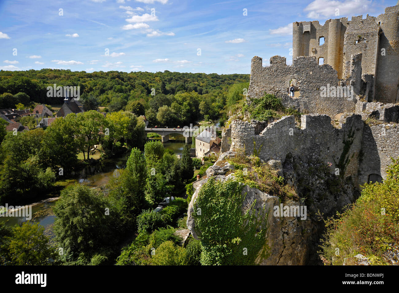 Old chateau ruins at the town of Angles sur l' Anglin, France Stock Photo