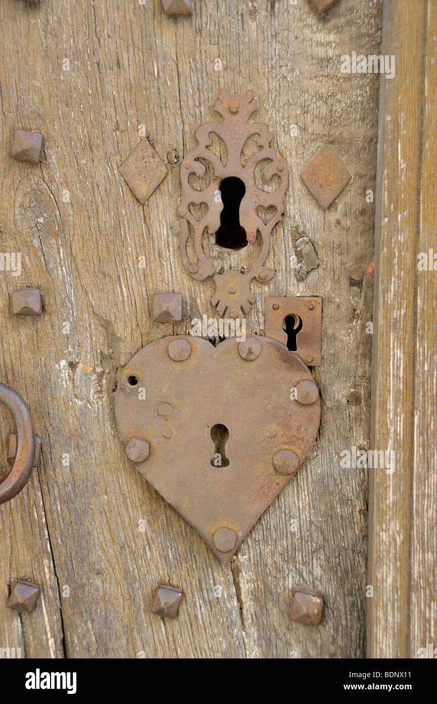old French medieval ornate wooden door and lock Stock Photo Alamy