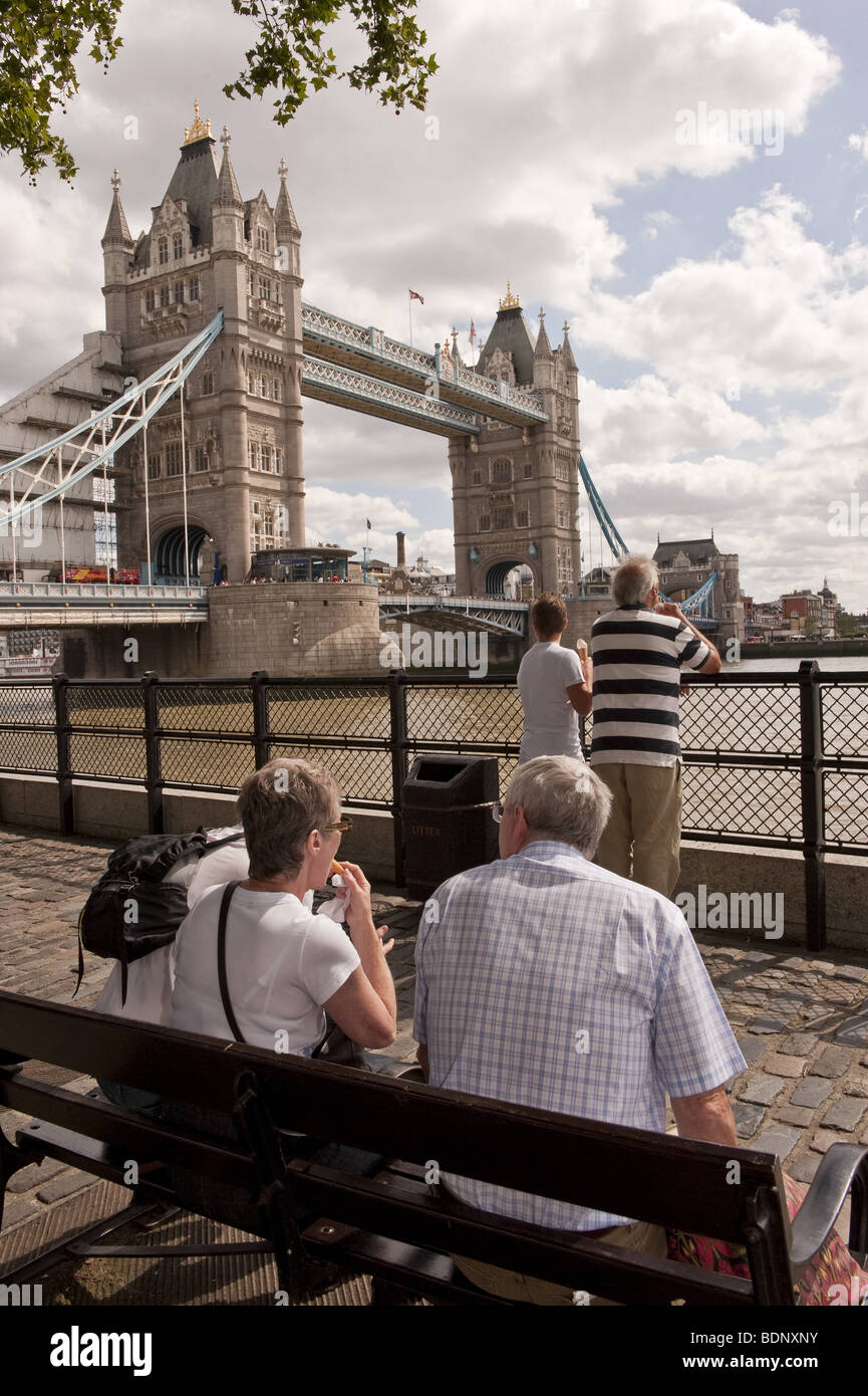 Tourists and visitors enjoying the famous landmark Tower Bridge
