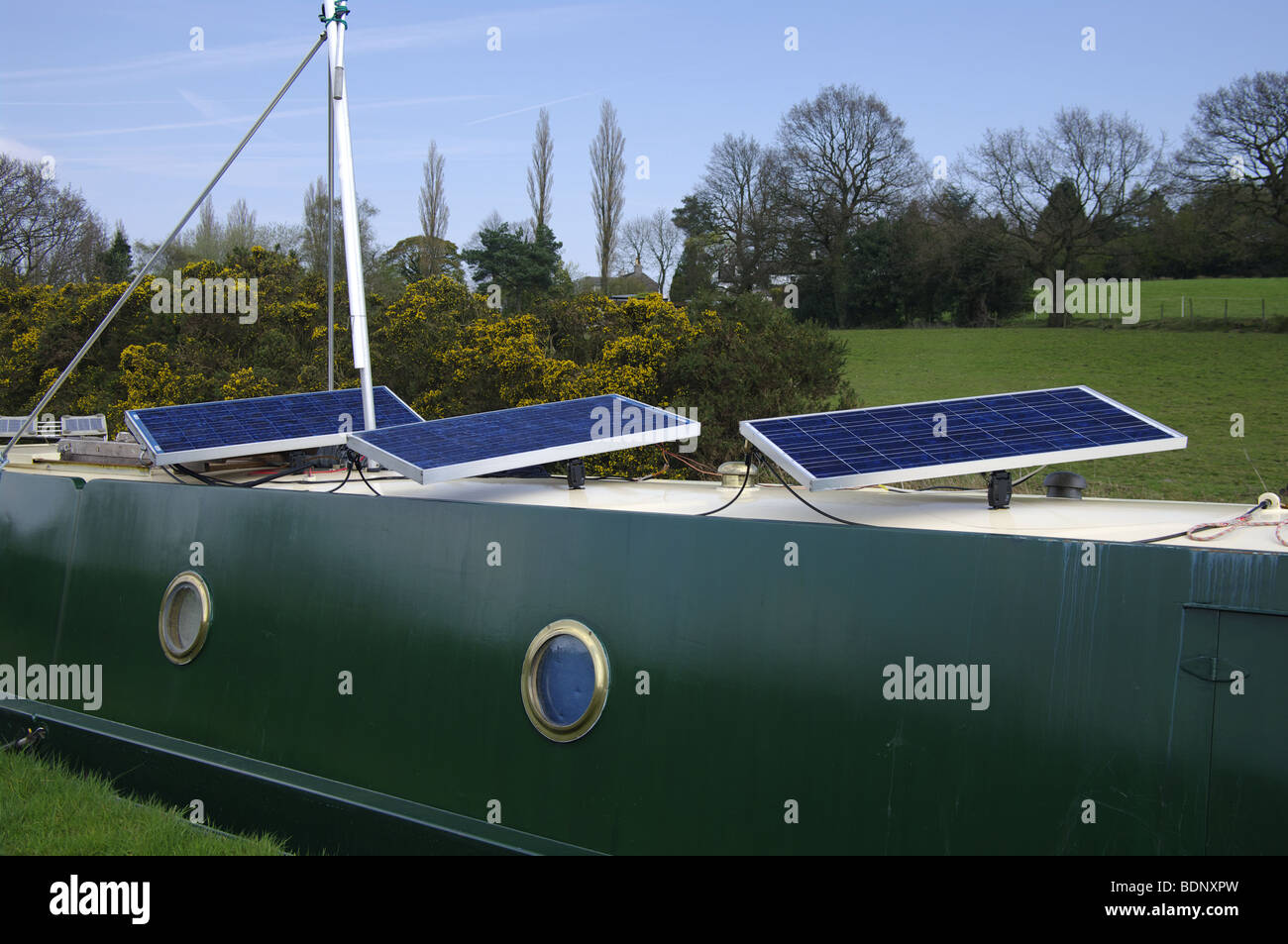 solar panel on canal narrow boat Stock Photo Alamy