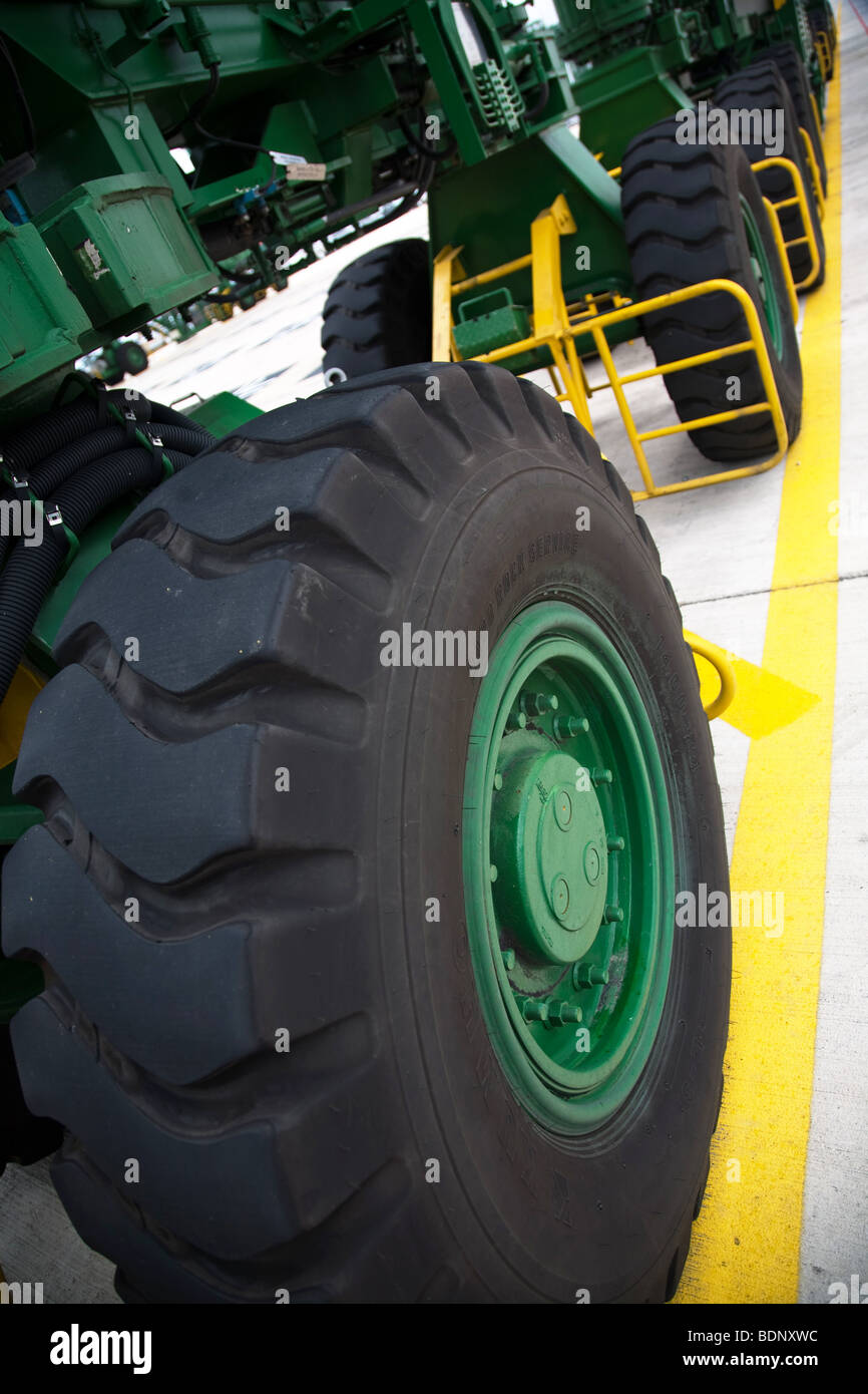 Rubber wheel mounted gantry container stack crane Stock Photo