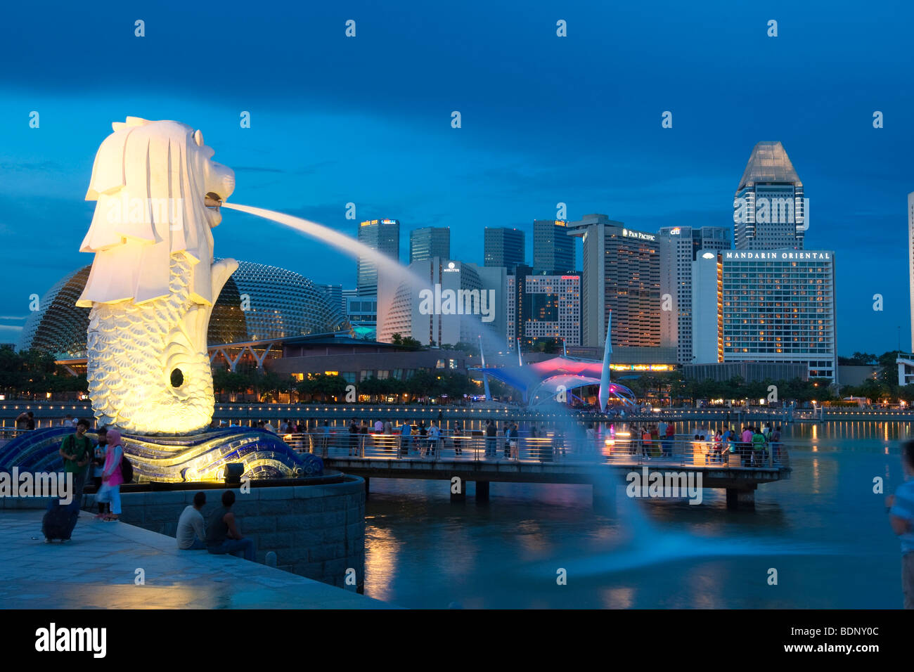 The Merlion, landmark of the metropolis of Singapore, designed by artist Fraser Brunner in 1964, Singapore River, Singapore, So Stock Photo