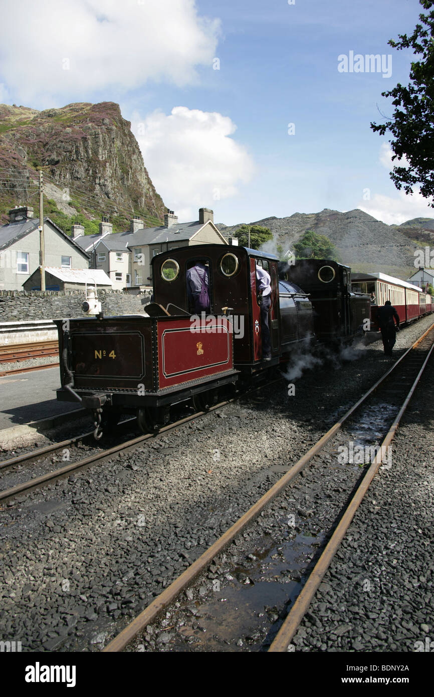 Village of Blaenau Ffestiniog, Wales. The narrow gauge Palmerston steam