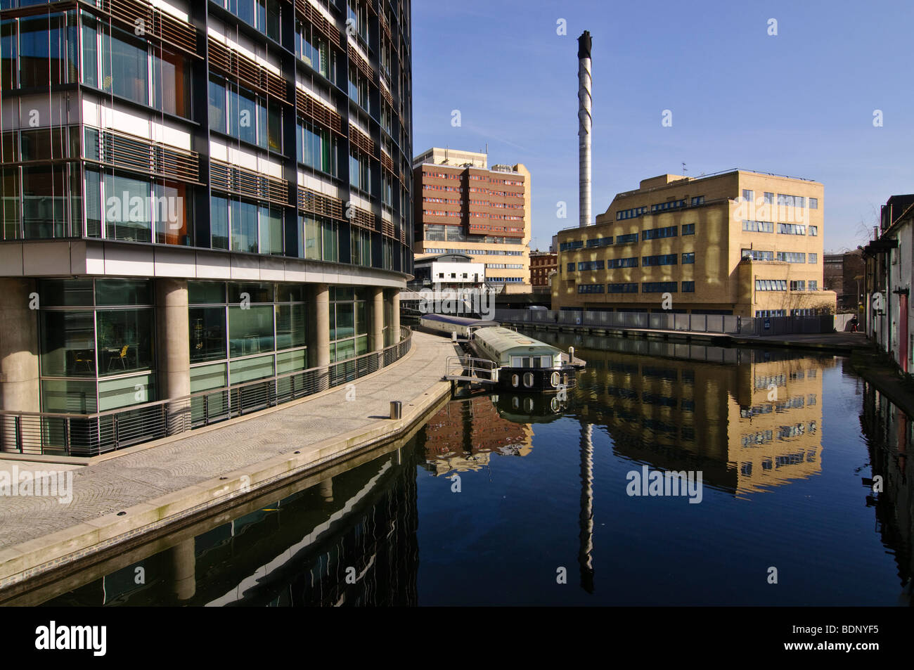 Reflections in the Grand Union canal, Paddington Basin Stock Photo