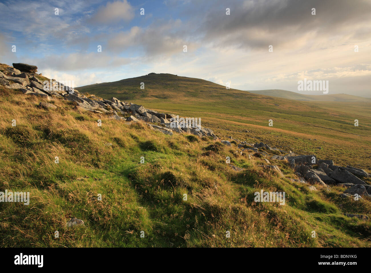 Yes Tor (619 Metres), one of Dartmoor's highest peaks, viewed from West Mill, Dartmoor, Devon, England, UK Stock Photo