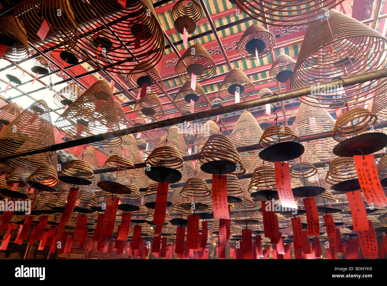Wound incense as sacrificial offerings in the Man Mo Temple, Hong Kong, China, Asia Stock Photo