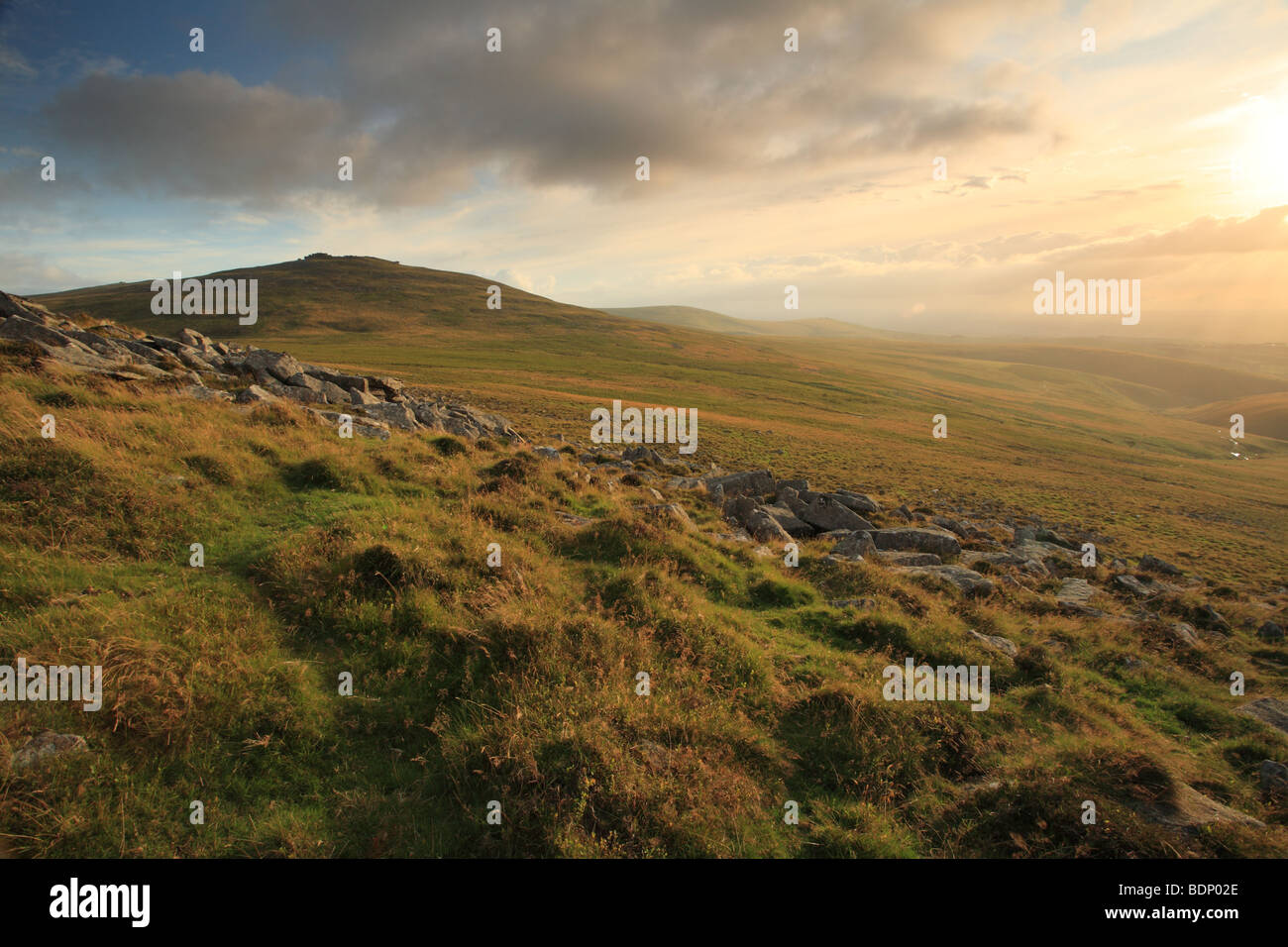 Yes Tor (619 Metres) , one of Dartmoor's highest peaks, viewed from West Mill, Dartmoor, Devon, England, UK Stock Photo