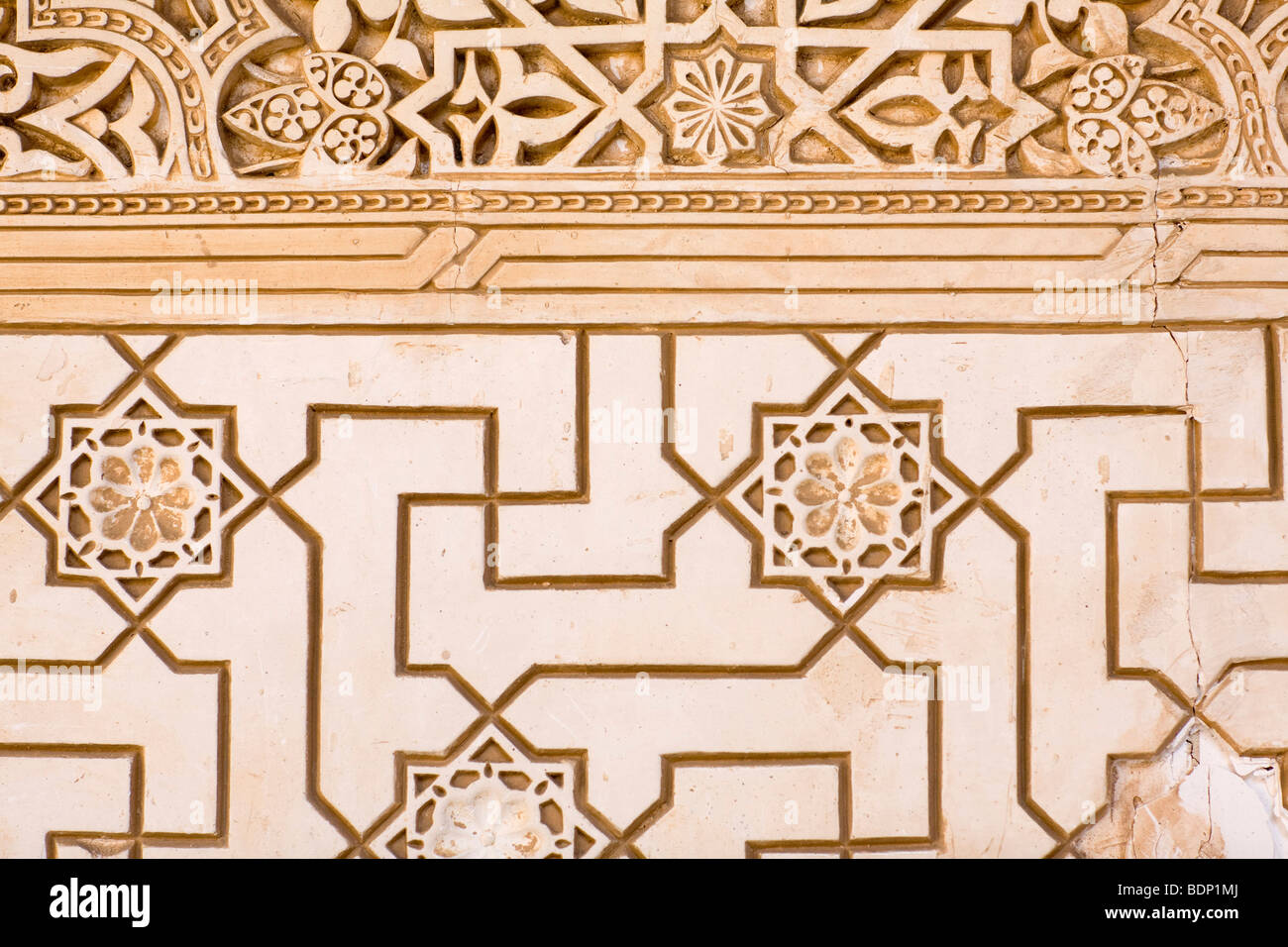 Geometric pattern on a wall of Alhambra palace, Granada, Spain Stock