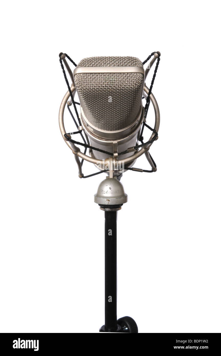Vintage microphone isolated over a white background Stock Photo