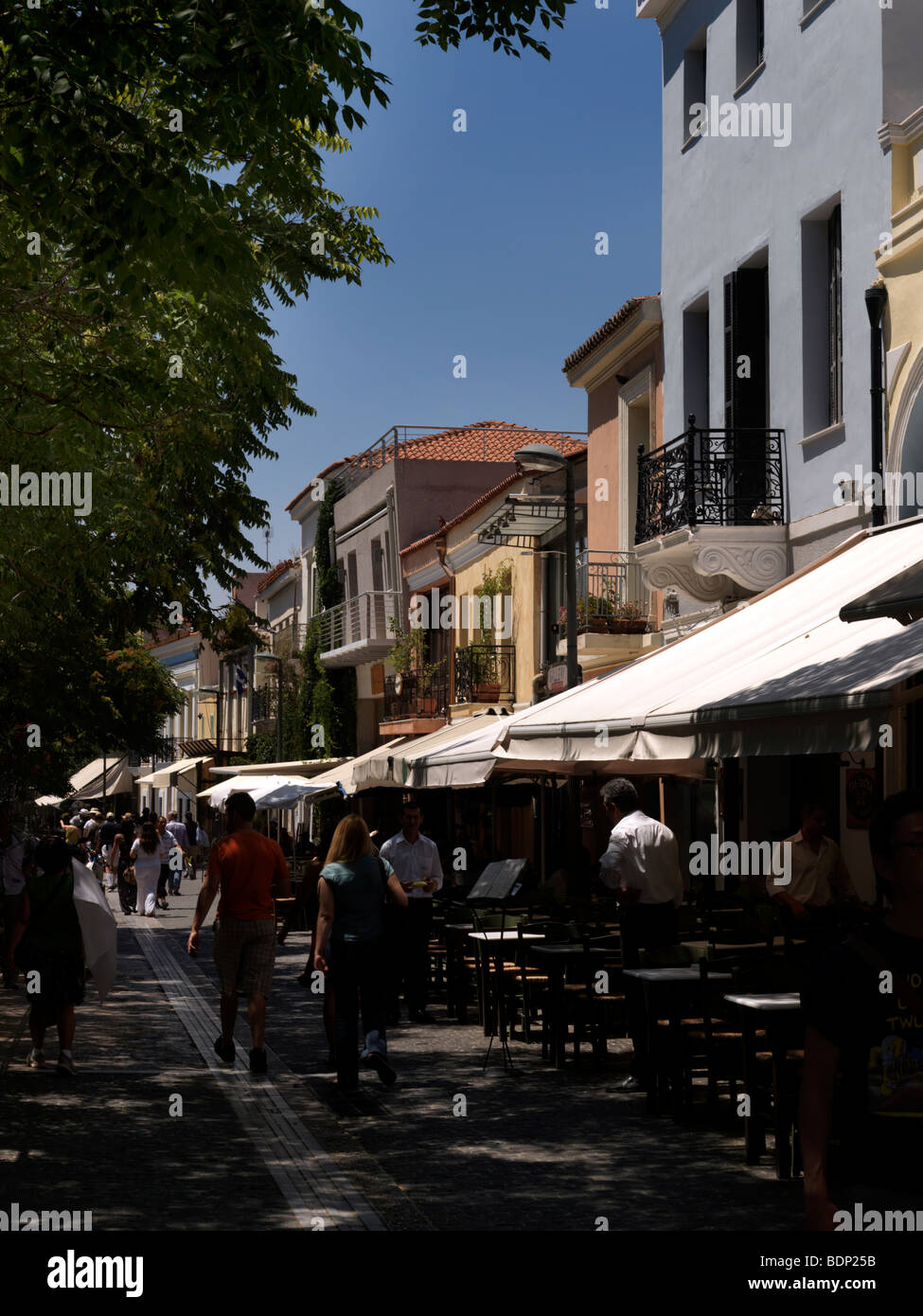 Plaka Athens Greece Streets and Restaurants Stock Photo