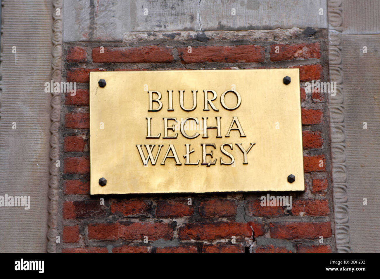 Sign for Office of Lech Walesa (Biuro Lecha Walesy) in Gdansk, Poland Stock Photo