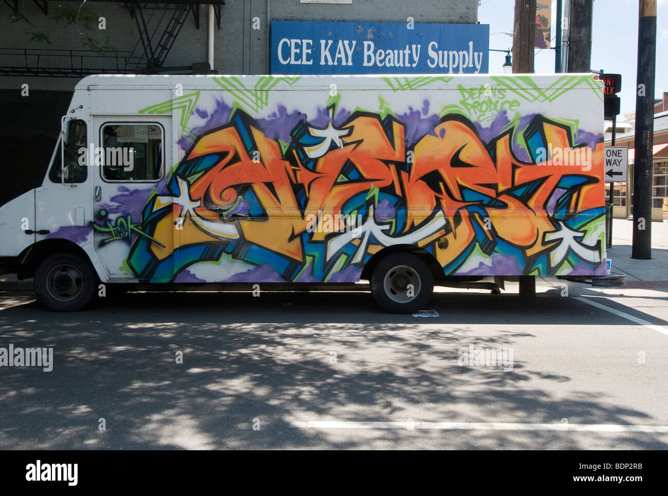 painted van in Cincinnati, OH, Finlay market Stock Photo