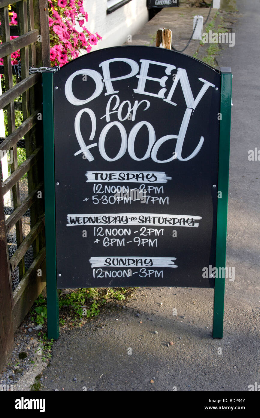 English pub food sign on pavement, England, UK Stock Photo