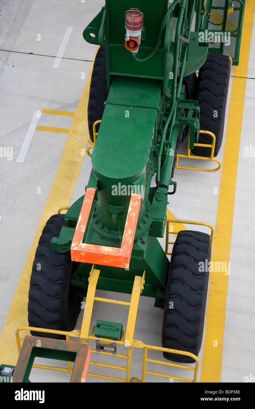 Rubber wheel mounted gantry container stack crane Stock Photo