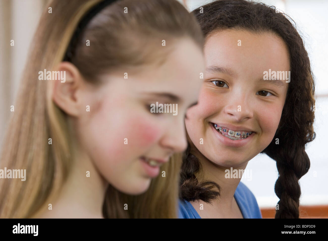 Close-up of two girls smiling Stock Photo
