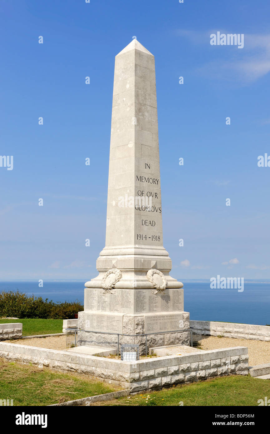 Obelisk as a war memorial to commemorate the fallen soldiers of World War I, the Isle of Portland, Dorset, England, UK, Europe Stock Photo