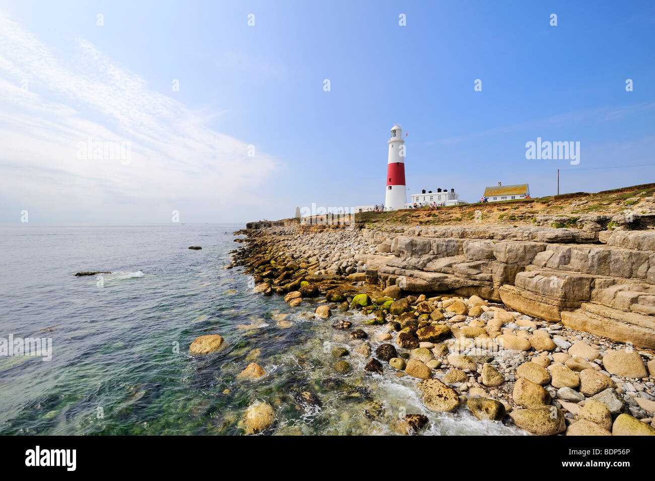 Coastal scenery on the Isle of Portland with the Portland Bill Lighthouse, Dorset, England, UK, Europe Stock Photo
