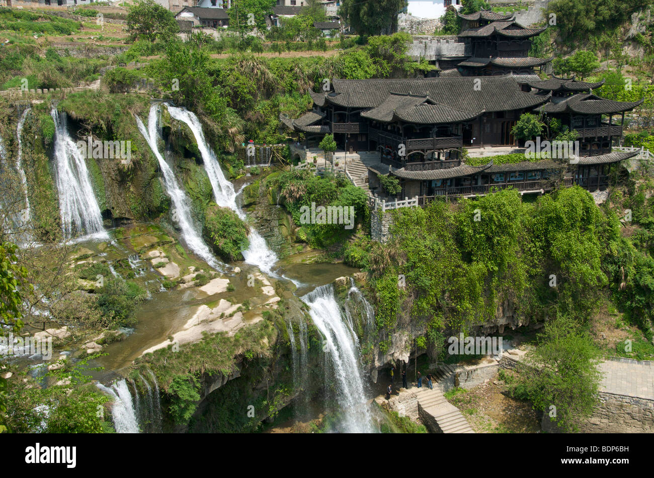 Wancun Waterfalls and Kings Palace Old Furong Town Hunan Province China Stock Photo