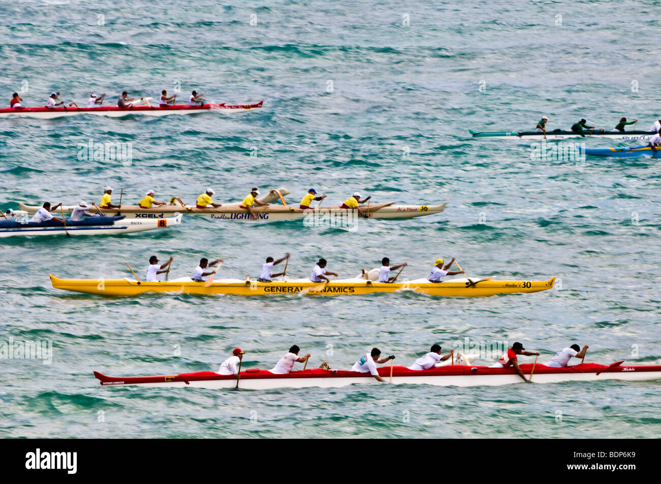 Duke Kahanamoku Long Distance Canoe Race, Kailua, Oahu, Hawaii Stock Photo