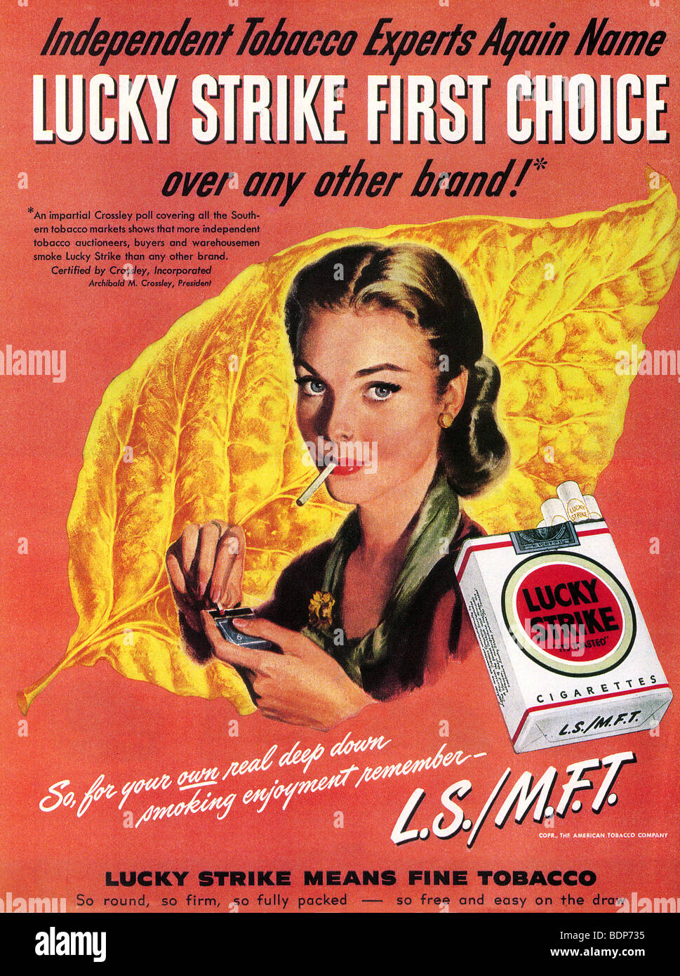 SMOKING  - Advert for Lucky Strike cigarettes about 1950 Stock Photo