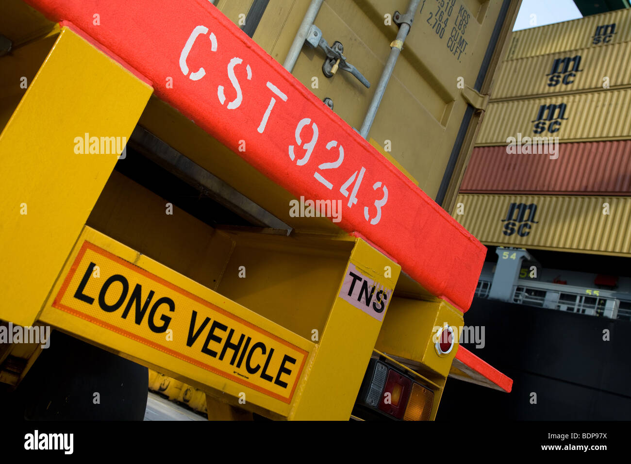 MSC Container box teu teus boxes truck crane lift Stock Photo - Alamy