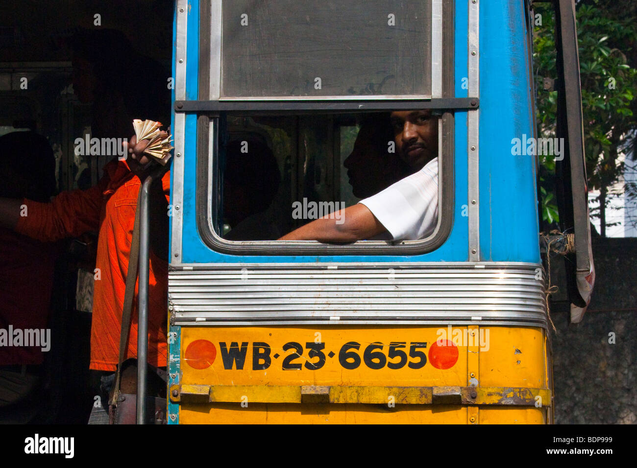 Riding a Bus in Calcutta India Stock Photo