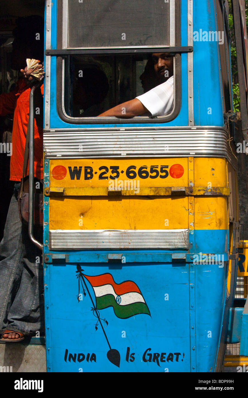 Riding a Bus in Calcutta India Stock Photo