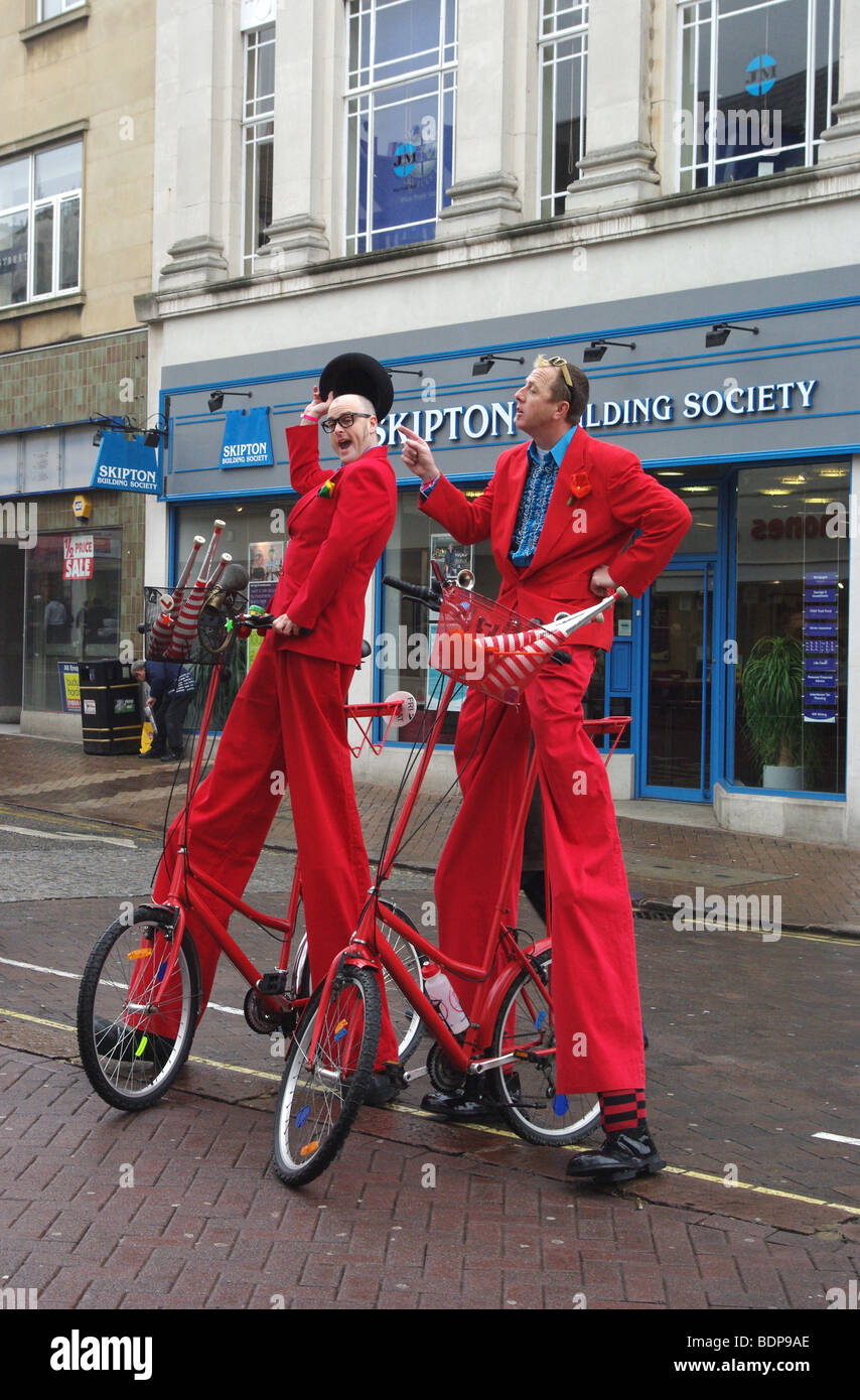 Two street entertainers in the Market Square, Northampton, UK Stock