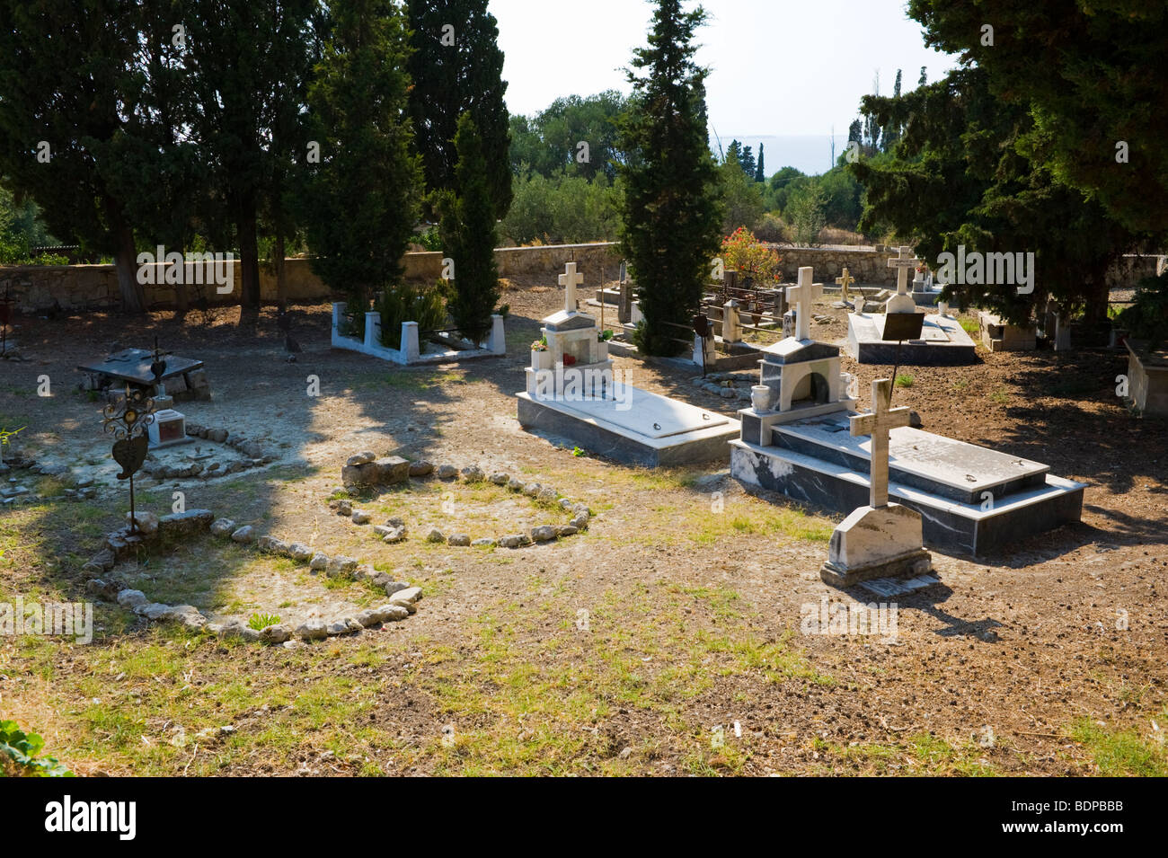 Rural cemetery at Minia on the Greek Mediterranean island of Kefalonia Greece GR Stock Photo
