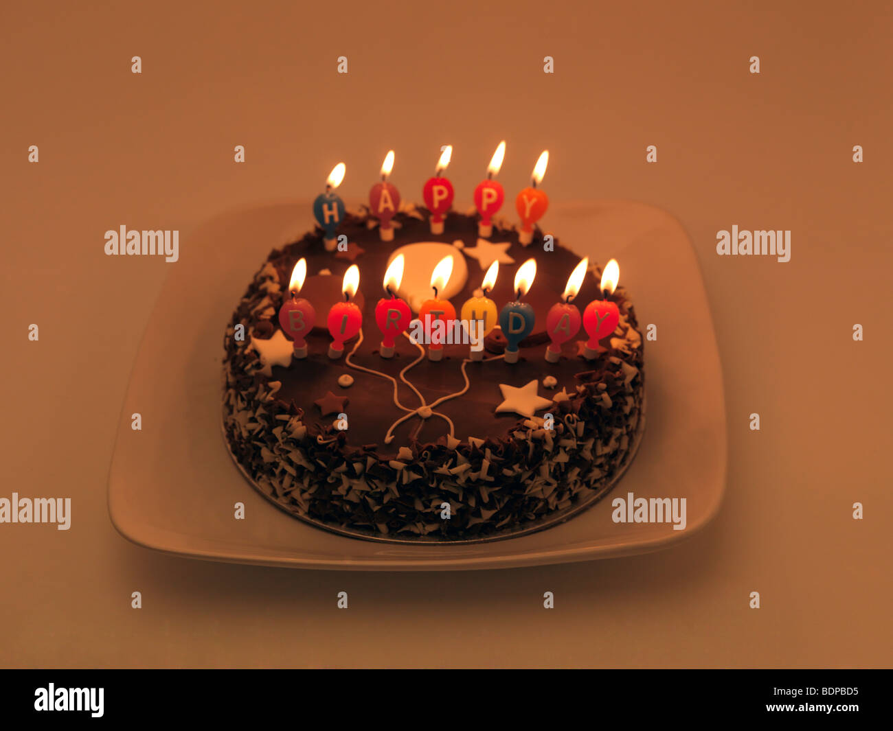 Birthday Cake and Candles Stock Photo - Alamy