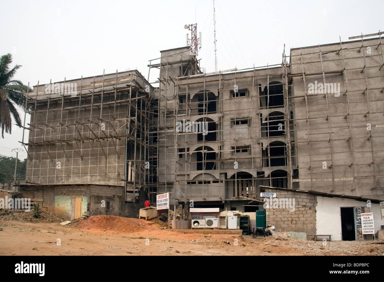 Large new building under construction in concrete Yaound Cameroon West