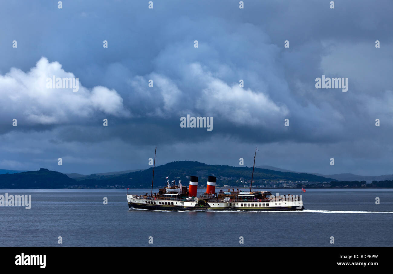 Paddle ship Waverly on the river clyde under a stormy summer sky Stock Photo