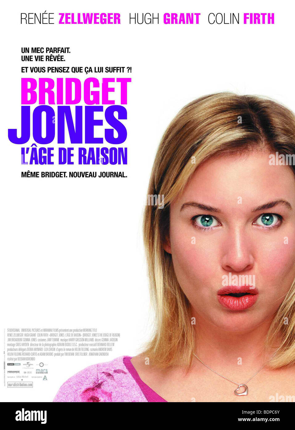 Bridget Jones: The Edge of Reason Année : 2004 Director : Beeban Kidron Renée Zellweger Movie poster (Fr) Stock Photo