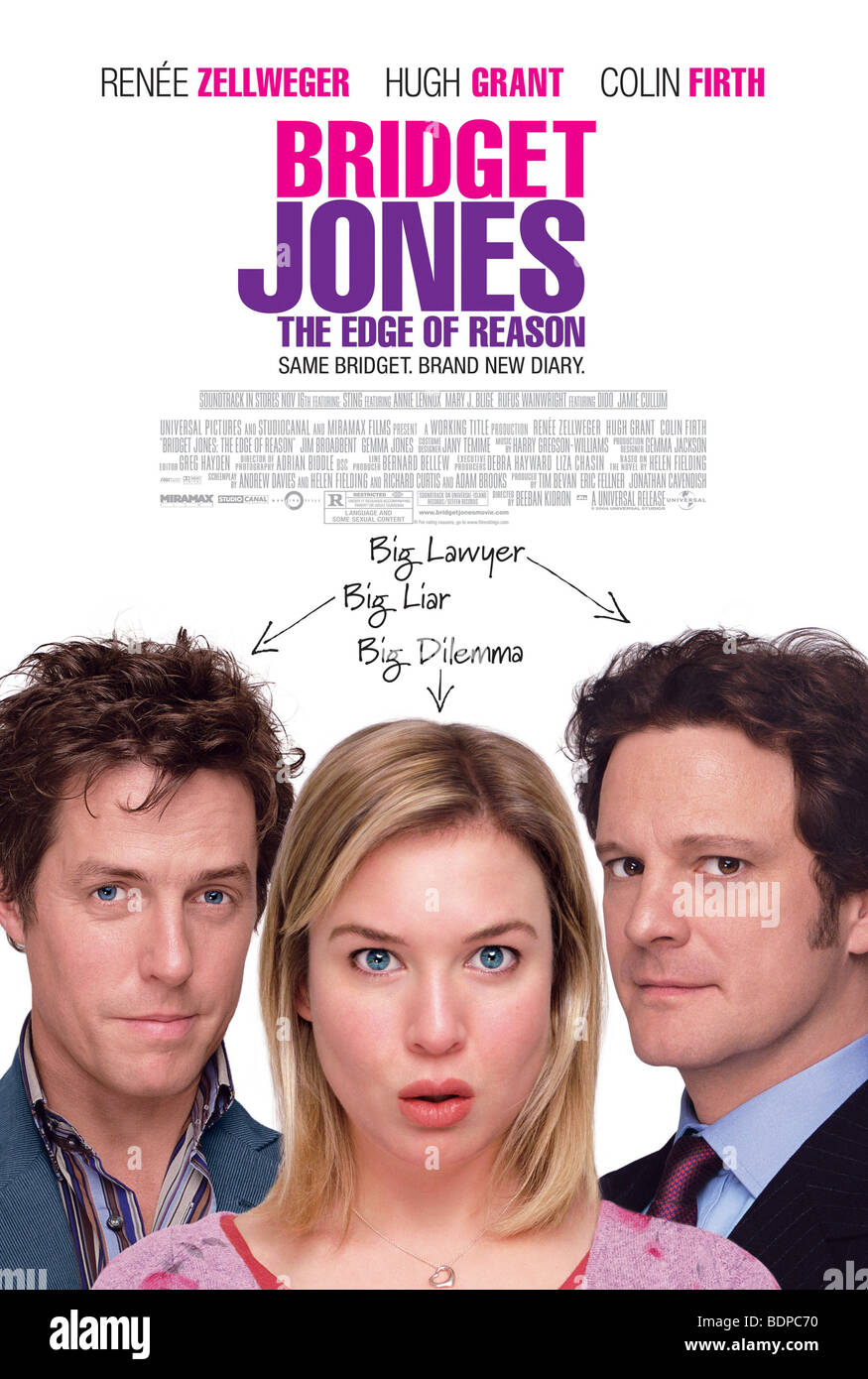 Bridget Jones Edge of Reason Année  2004 Director  Beeban Kidron Hugh Grant, Renee zellweger, Colin Firth Movie poster (USA) Stock Photo