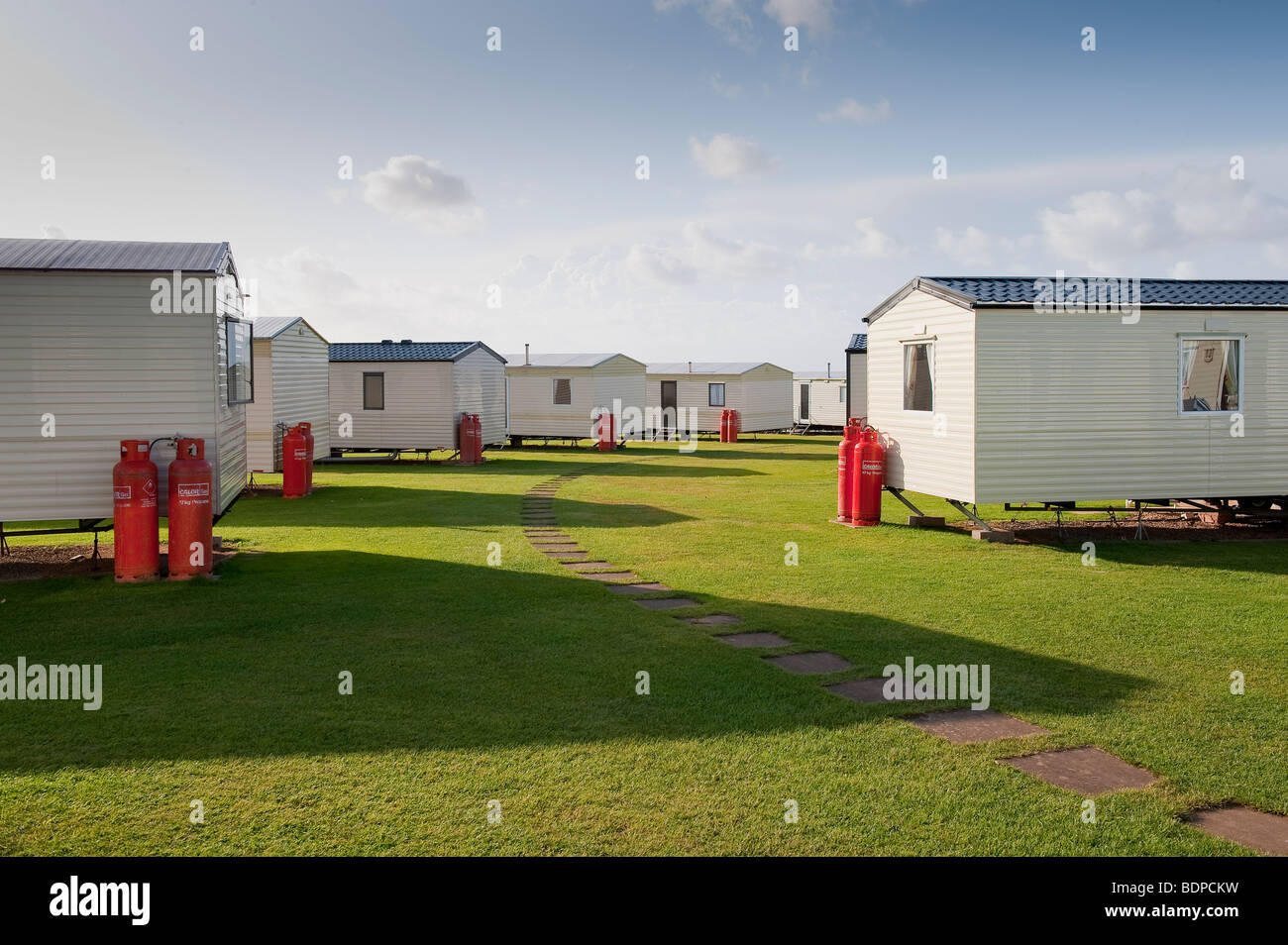 Caravan Park Holiday Home site at Doniford, Somerset with Calor Gas Cylinders Stock Photo Alamy
