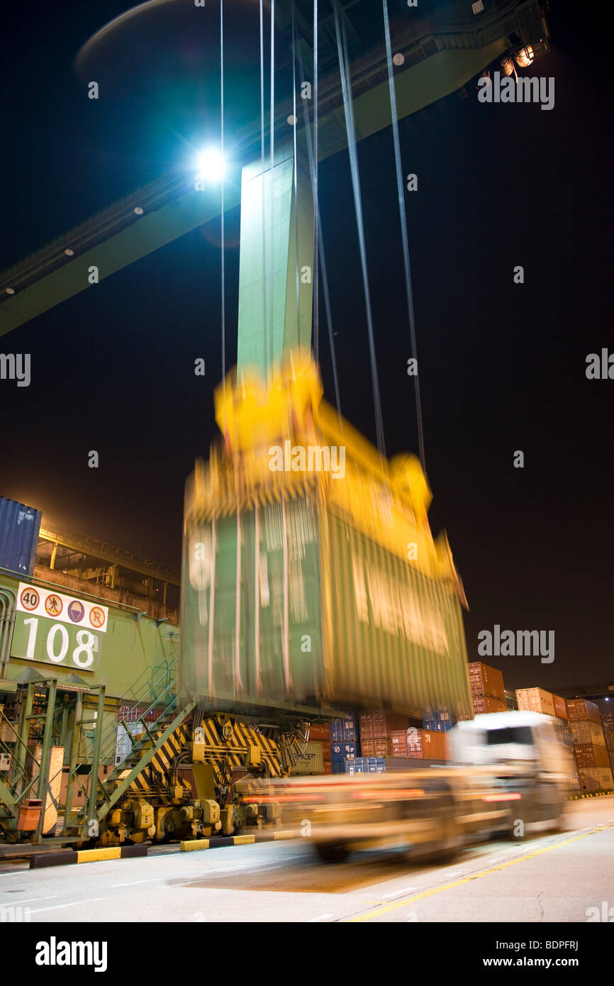 Container stack gantry  crane box container teu Stock Photo