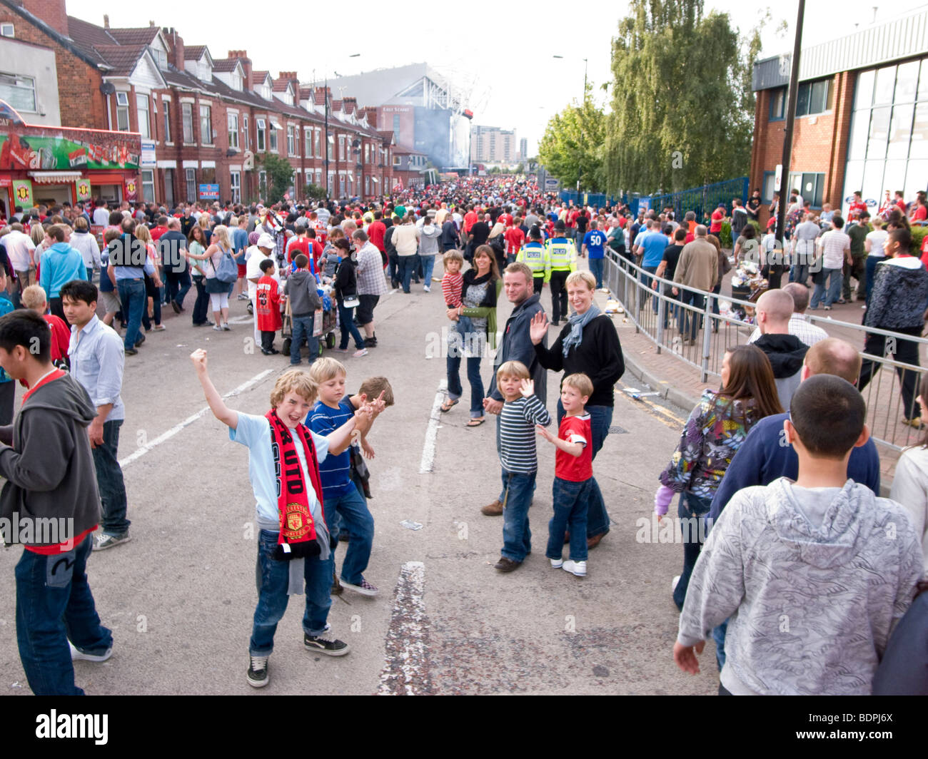 Manchester United fans outside the old trafford stadium in manchester before the friendly game against Valencia in August 2009 Stock Photo
