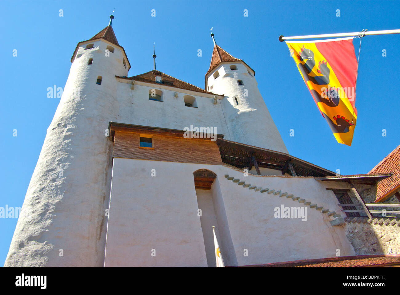 Thun - Switzerland. The towers of the ancient castle of Thun. Stock Photo